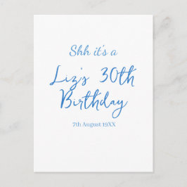 Cartão Postal shh é um aniversário de 30 anos nome data azul sim