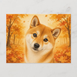 Cartão Postal Shiba Inu Autumn Forest Dog