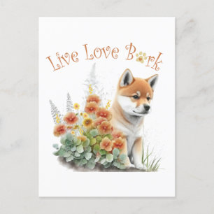 Cartão Postal Shiba Inu Cão Mãe Floral