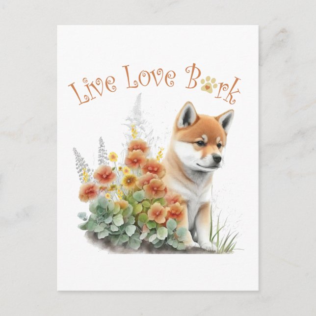 Cartão Postal Shiba Inu Cão Mãe Floral (Frente)