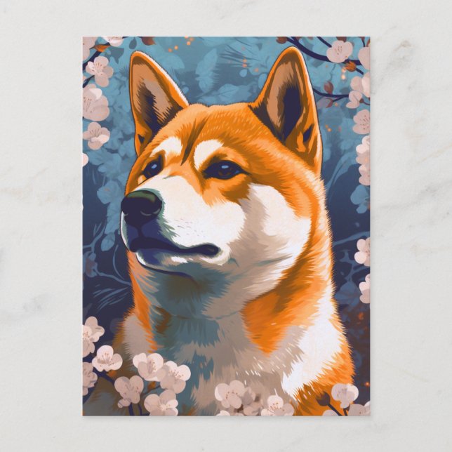 Cartão Postal Shiba Inu Cherry Blossoms Dog Art (Frente)