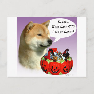 Cartão Postal Shiba Inu Halloween Candy