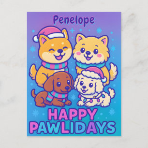 Cartão Postal Shiba Inu Poodle Dachshund Festivo 