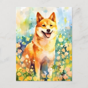 Cartão Postal Shiba Inu trabalho de arte de cor d'água colorida