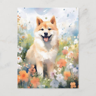 Cartão Postal Shiba Inu trabalho de arte de cor d'água colorida
