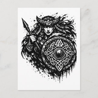 Cartão Postal Shield Maiden Spear‑Sigil – Mythic Warrior Ink