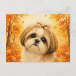 Cartão Postal Shih Tzu Autumn Forest Dog
