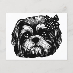 Cartão Postal Shih Tzu cão com bolinhas arco Arte Original