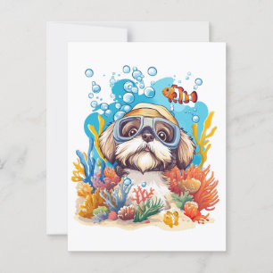 Cartão Postal Shih Tzu Dog Snorkeling Coral Reef