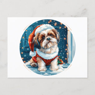 Cartão Postal Shih Tzu Papai Noel de Natal Cachorro
