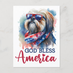 Cartão Postal Shih tzu patriota, Deus abençoe a América Cartão-p