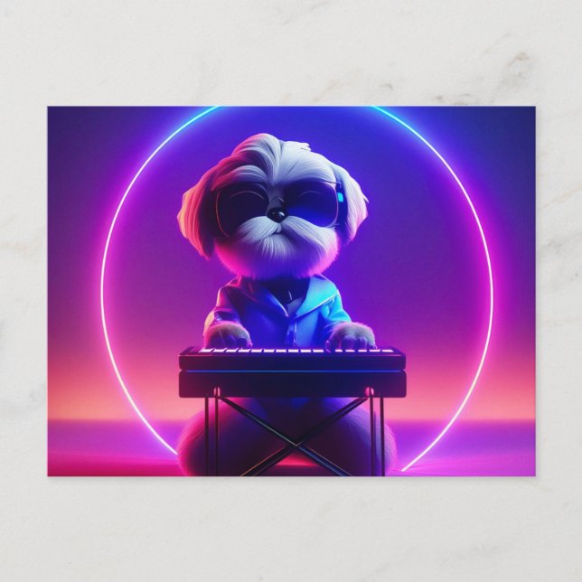 Cartão Postal Shih Tzu Tocando Piano (Frente)