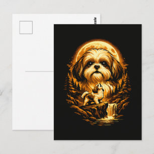 Cartão Postal Shih Tzu Uivando para a Lua Cachorro Engraçado