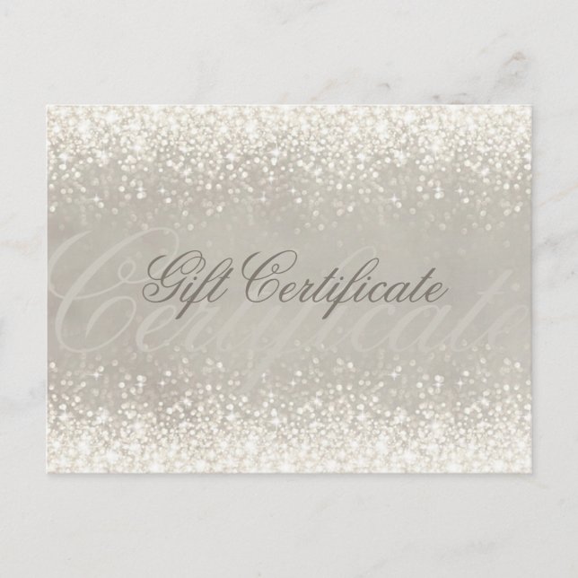 Cartão Postal Shimmering Light Glitter Cinza Gift Certificate (Frente)