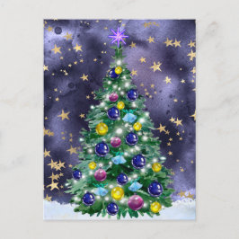 Cartão Postal Shiny Christmas tree with bright colored baubles