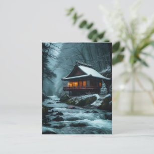 Cartão Postal Shizuka na Fuyu: Templo Silencioso junto ao Rio de
