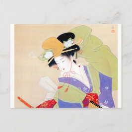 Cartão Postal Shoen Uemura 上村松園 踊り 着物 女性 舞妓 芸者 日本画 美人画 浮世絵 紫 緑