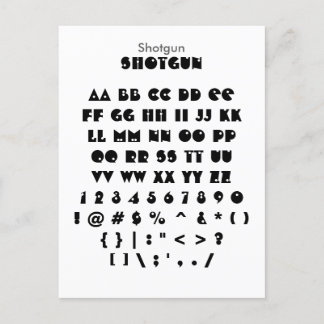 Cartão Postal Shotgun - Folha de Amostra de Fontes do Zazzle