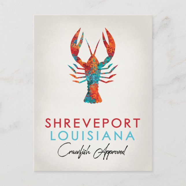 Cartão Postal Shrevport Louisiana Crawfish Bright (Frente)