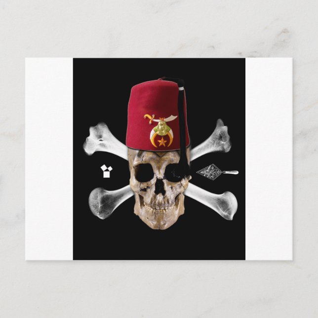 Cartão Postal Shriner Masonic Skull e Ossos com Fez (Frente)