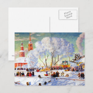 Cartão Postal "Shrovetide" de Boris Kustodiev,Cartão-postal de a