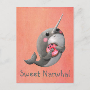 Cartão Postal Shy Narwhal com Rosquinha