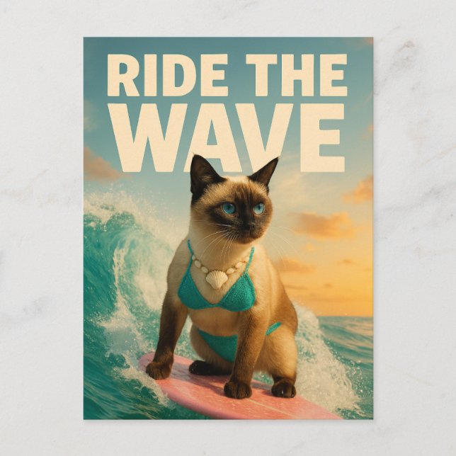 Cartão Postal Siamese Cat está surfando (Frente)