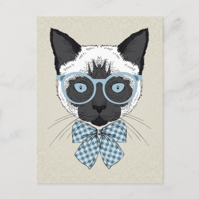 Cartão Postal Siamese Cat Fashion Smart (Frente)