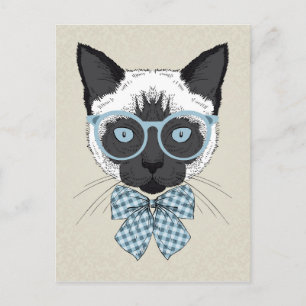 Cartão Postal Siamese Cat Fashion Smart