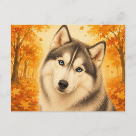 Cartão Postal Siberian Husky Autumn Forest Dog