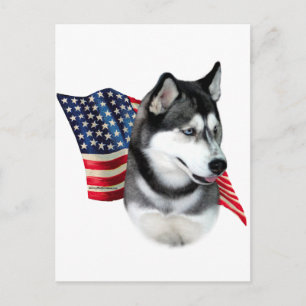 Cartão Postal Siberian Husky Flag