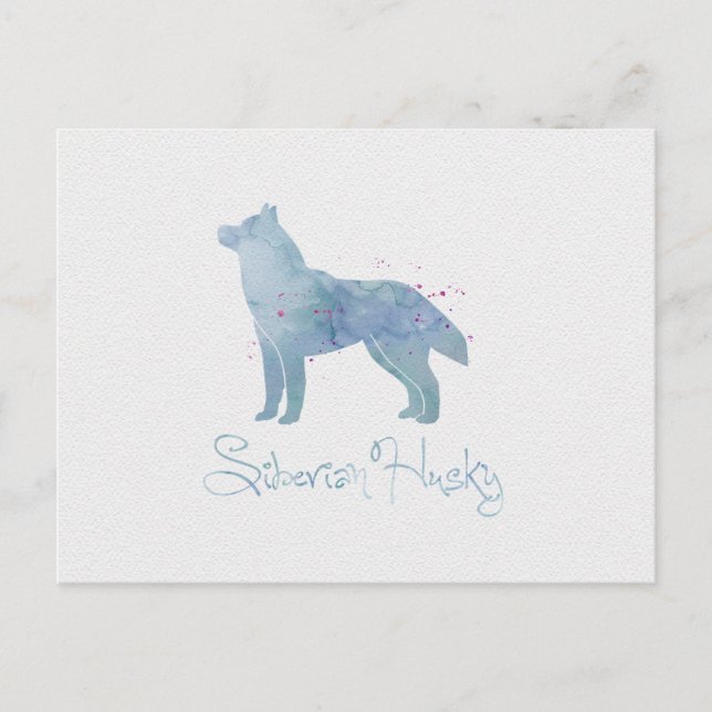 Cartão Postal Siberian Husky Watercolor Design (Frente)