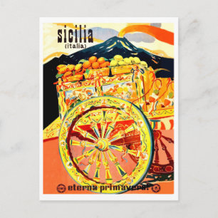 Cartão Postal Sicília, Itália, carruagem cheia de frutas, vintag