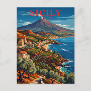 Cartão Postal Sicília Itália Vintage Mediterrâneo Costeiro