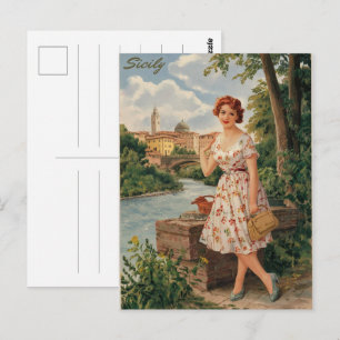 Cartão Postal Sicília vintage senhora italiana no 50