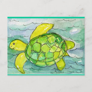 Cartão Postal Sid the Bobo Sea Turtle Original Watercolor