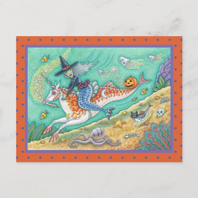 CARTÃO POSTAL SIDESADDLE WITCH MERMAID, UNICORN MERHORSE FANTASY (Frente)