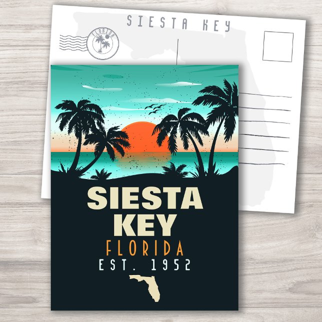 Cartão Postal Siesta Key Florida Beach Retro Sunset Souvenirs (Criador carregado)