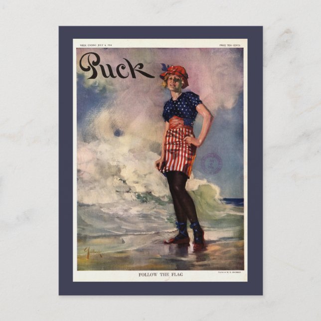 Cartão Postal Siga o Cobrir Flag Vintage Magazine. (Frente)