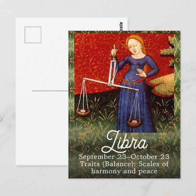 Cartão Postal Signo de Libra Escalas Festa de Aniversário (Frente/Verso)