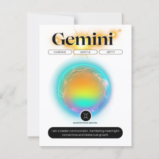 Cartão Postal Signo Moderno de Gêmeos Citação Elemento Ar