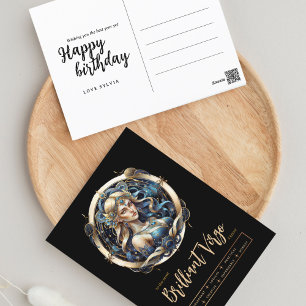 Cartão Postal Signo Moderno do Zodíaco Azul Ouro Virgem Virgem A