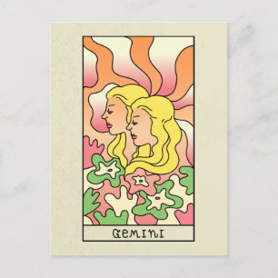 Cartão Postal Signo Zodiacal Gêmeos Arte Abstrato Vintage
