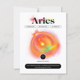 Cartão Postal Signo Zodiacal Moderno ÁRIES Citação Elemento Fo