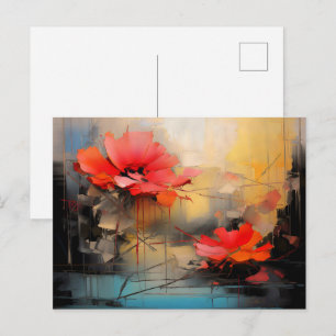Cartão Postal Silêncio Carmesim – Papoulas Abstratas sob Luz Urb