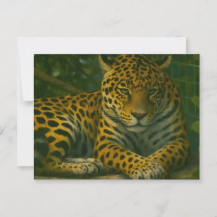 Cartão Postal Silêncio Dourado – Leopardo Descansando na Folhage