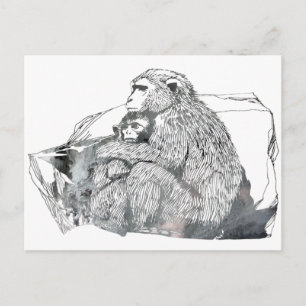 Cartão Postal Silhouette abstrato Macaque