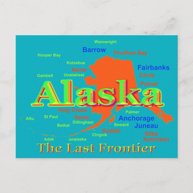 Cartão Postal Silhouette do Mapa do Orgulho do Alaska (Frente)