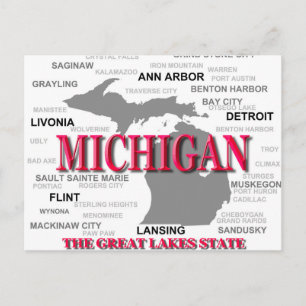 Cartão Postal Silhouette do Mapa do Orgulho Estatal de Michigan