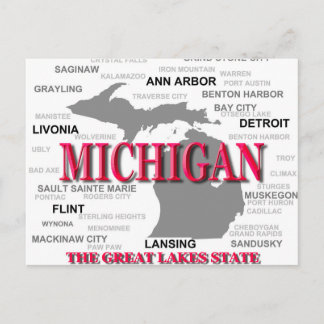 Cartão Postal Silhouette do Mapa do Orgulho Estatal de Michigan